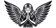© dasha122007 - girl angel with wings praying vector stencil