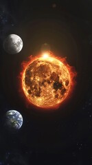 Wall Mural - stunning cosmic scenery with sun, earth, and moon