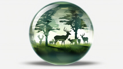 Wall Mural - Enchanting Wildlife Silhouettes in Lush Green Globe Isolated on Transparent Background PNG - Breathtaking Nature Shadows for Design Projects