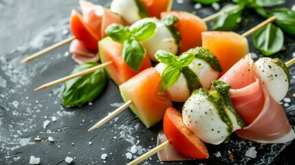 Wall Mural - A plate of skewers with vegetables and cheese