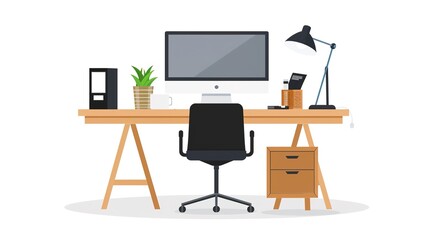 Poster - Modern home office setup with ergonomic furniture and greenery
