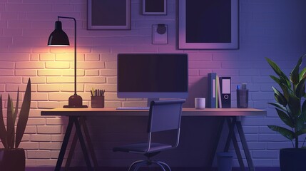 Poster - Modern home office setup with ergonomic furniture and greenery