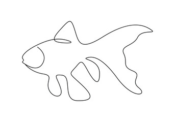 Wall Mural - Continuous one line drawing of goldfish isolated on white background vector illustration 