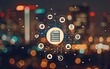 © SH Design - A background with blurred city lights and an icon of documents, check marks, gears, wires, bar charts and other business symbols