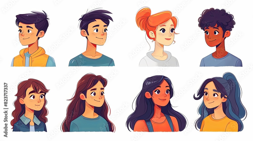 People avatars set. Young men and women with thinking face expressions ...