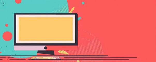 Poster - Pop art styled template featuring a sleek computer monitor with vibrant background