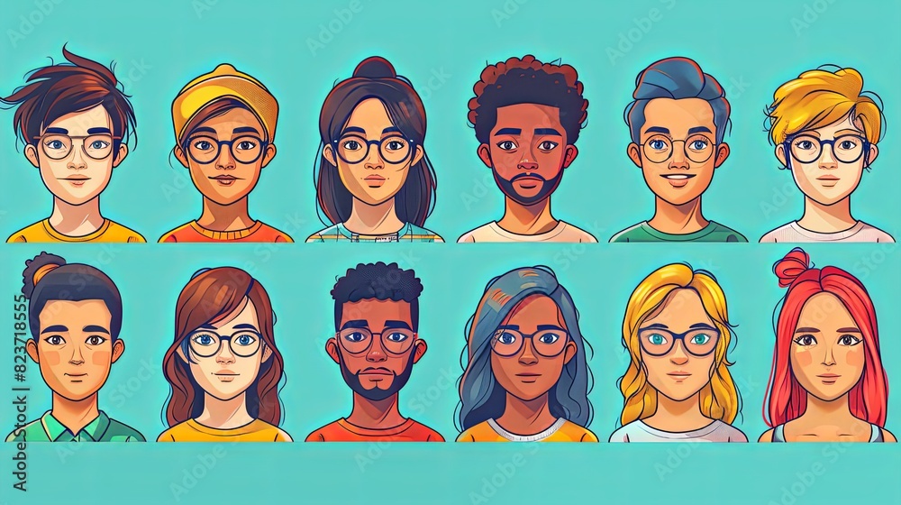 People avatars set. Young men and women with thinking face expressions ...