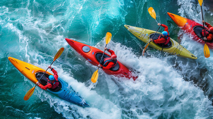 Group of People Kayaking on a Body of Water