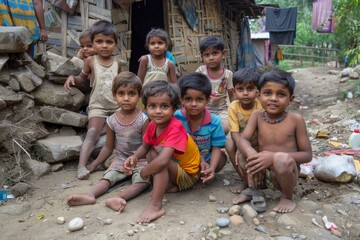 Unidentified indian children sitting on the ground.