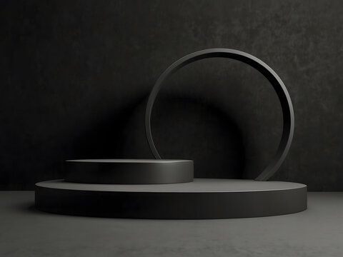 black round arch podium pedestal presentation of a new product studio sale on black Friday, design