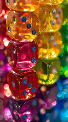 Wall Mural - A row of colorful dice with a rainbow effect. Concept of fun and playfulness, as the dice are arranged in a visually appealing and colorful manner. The rainbow effect adds a touch of whimsy