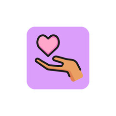 Poster - Hand giving heart line icon. Gift, human palm, love. Volunteering concept. Can be used for topics like support, protection, solidarity
