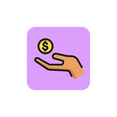 Canvas Print - Hand holding coin line icon. Donation, cash, money. Volunteering concept. Can be used for topics like financial assistance, charity, payment