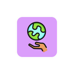 Poster - Hand holding planet line icon. Earth, world, support. Volunteering concept. Can be used for topics like environment protection, ecology, global warming.