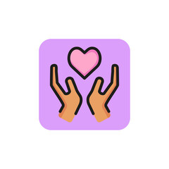 Poster - Hands holding heart line icon. Heart care, human palms, love. Volunteering concept. Can be used for topics like medicine, health, protection.