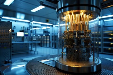 Poster - A powerful quantum computer in a modern lab technology, AI generated