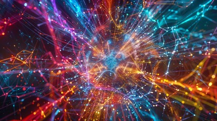 Poster - A holographic projection of a massive global network of interconnected data nodes, pulsating with vibrant colors.