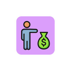 Canvas Print - Man with bag of money line icon. Donation, help, support. Volunteering concept. Can be used for topics like funding, aid, charity.