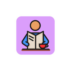 Poster - Morning coffee line icon. Newspaper, cup, man. People concept. Can be used for topics like morning, breakfast, routine.