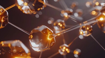 Poster - decentralized blockchain network, with nodes represented as interconnected spheres and transaction data flowing between them.