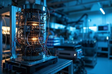 Poster - A powerful quantum computer in a modern lab technology, AI generated