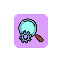 Poster - Icon of SEO research. Magnifying glass, engine, analyzing. Optimization concept. Can be used for topics like marketing, monitoring, strategy