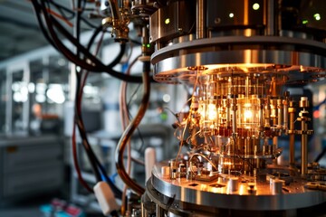Poster - A powerful quantum computer in a modern lab technology, AI generated
