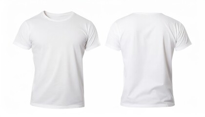White t shirt front and back view, isolated on white background. Ready for your mock up design template 