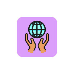 Poster - Two hands holding globe line icon. Planet, earth, care. Volunteering concept. Can be used for topics like environment protection, ecology, global warming.