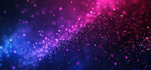 Wall Mural - Neon bokeh lights in purple, blue and pink hues with futuristic glowing particles on dark blurred background. Festive design for tech backgrounds, web and digital project