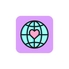 Poster - World peace line icon. Globe, community, heart shape. Volunteering concept. Can be used for topics like fundraising, donation, charity.