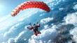© Netroder - A skydiver freefalling from an airplane with a parachute deployed