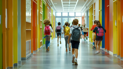 Sticker - Group of Kids Walking Down School Hallway