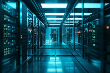 Poster - A server room with glowing lights technology , AI generated