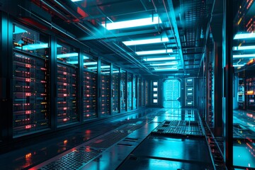 Poster - A server room with glowing lights technology , AI generated