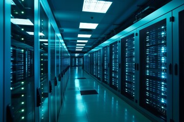 Poster - A server room with glowing lights technology , AI generated