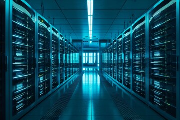 Poster - A server room with glowing lights technology , AI generated