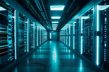 Poster - A server room with glowing lights technology , AI generated