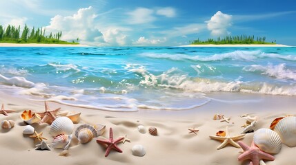 Wall Mural - Landscape with seashells on tropical beach - summer holiday