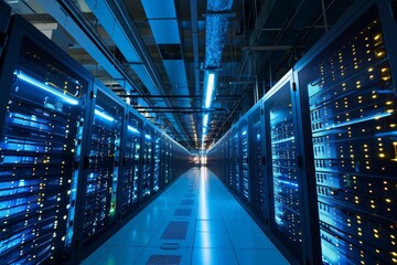 Poster - A server room with glowing lights technology , AI generated