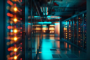 Poster - A server room with glowing lights technology , AI generated
