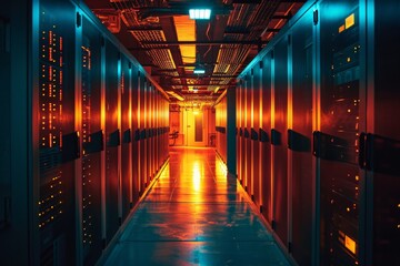 Poster - A server room with glowing lights technology , AI generated