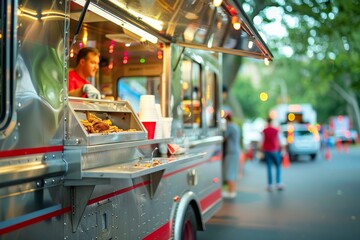 a food truck with a hot dog and a drink