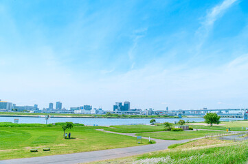 Wall Mural - 初夏に広がる青空・河川敷