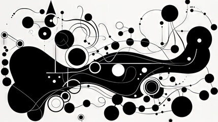 Poster - Geometric abstract background with black dots, circles and lines.