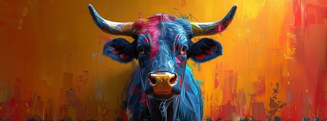 Wall Mural - Vibrant Abstract Painting of a Bull with Colorful Background