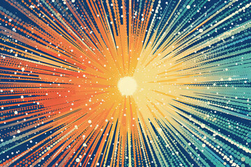 Wall Mural - Sun burst in retro style with grungy dots. Vintage sun rays background..