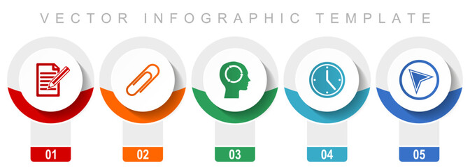 Poster - Education icon set, miscellaneous vector icons such as register, attach, head, clock and navigation arrow, modern design infographic template, web buttons in 5 color options