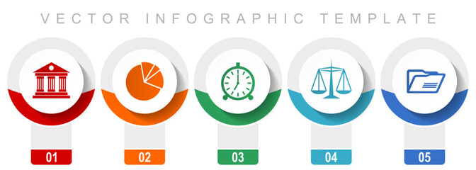 Leinwandbilder - Education icon set, miscellaneous vector icons such as architecture, graph, clock, scales and folder, modern design infographic template, web buttons in 5 color options