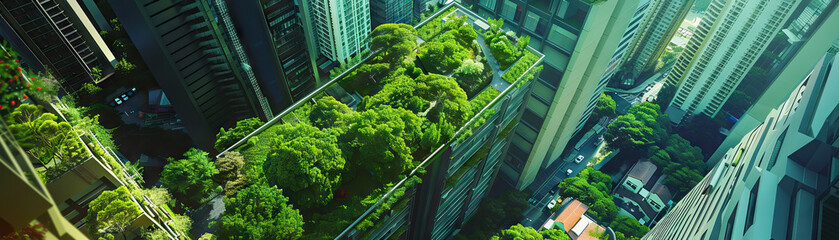 Green Roofs: Focus on buildings with green roofs and rooftop gardens, showcasing the city's commitment to sustainability and urban greenery